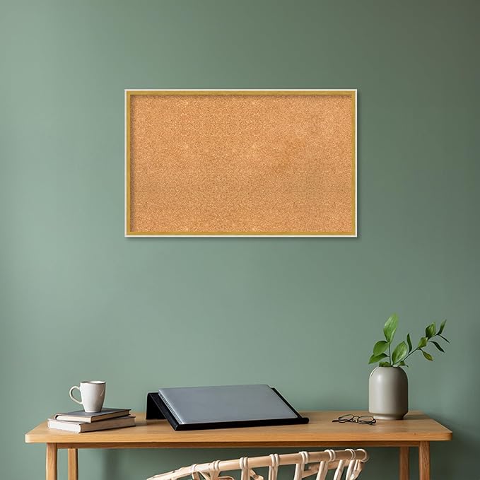 Amanti Art Natural Cork Board for Wall, 21x33 Vision Board with White Frame, Large Corkboard Office Decor for Home Organization, Modern Corkboard Pinboard to Display Items for Home Organization in