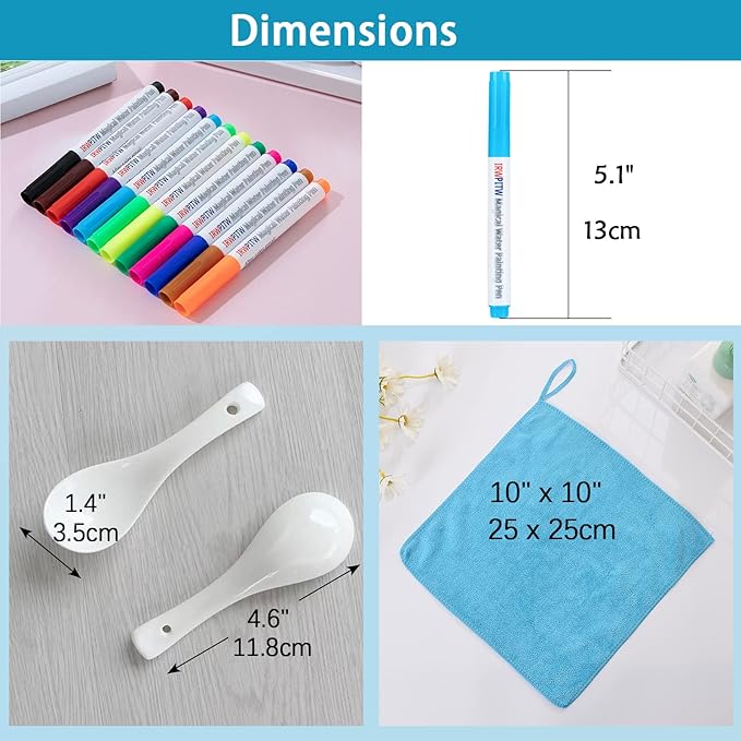 IRWPITW Magic Drawing Pen Bundle, 12 Colors Magical Water Painting Pens for Kids, Kiddies Create Magic Pen Floating Ink Drawings Set with Spoons and Towel, Tattoo Water Marker Gifts for Boys and Girls