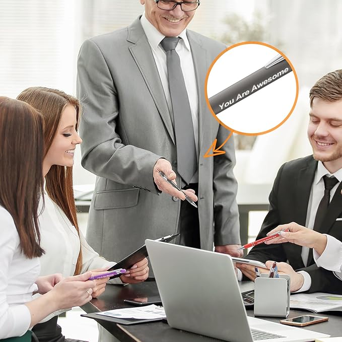 12 Pcs Inspirational Pens Bulk, Motivational Pens Ballpoint with Stylus Tips, 0.5mm Smooth Writing Pens Fine Point of Black Ink, 12 Colors with Gift Box for Home, School, Office