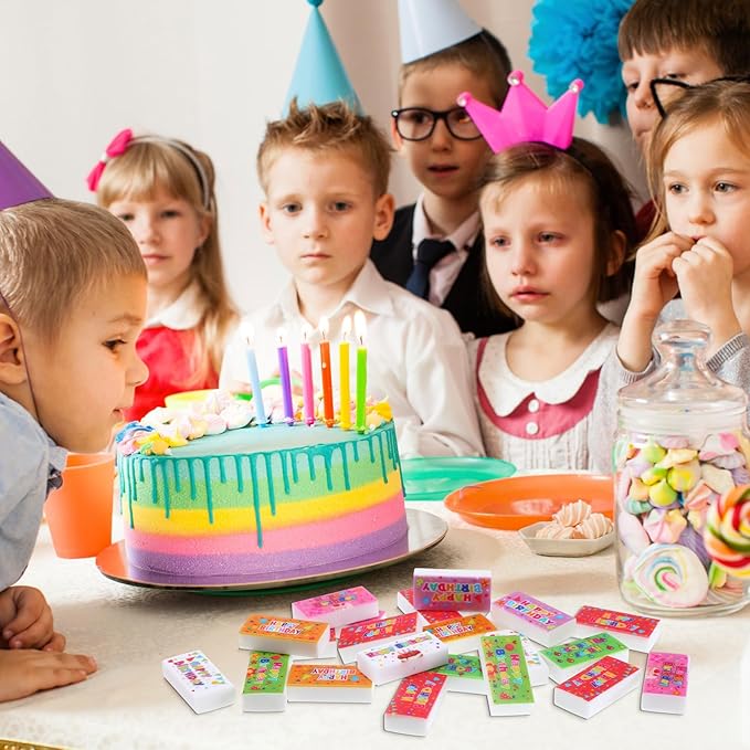 100 Pcs Happy Birthday Erasers Bulk Mini Erasers for Classroom Fun Assortment Birthday Gifts for Back to School Teacher Reward Party Supplies, 8 Styles, 1.6 Inch