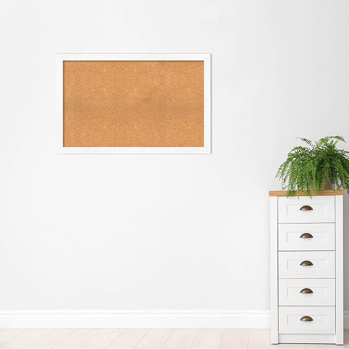 Amanti Art Natural Cork Board for Wall, 29x45 Vision Board with White Frame, Oversize Corkboard Office Decor for Home Organization, Modern Corkboard Pinboard to Display Items for Home Organization in
