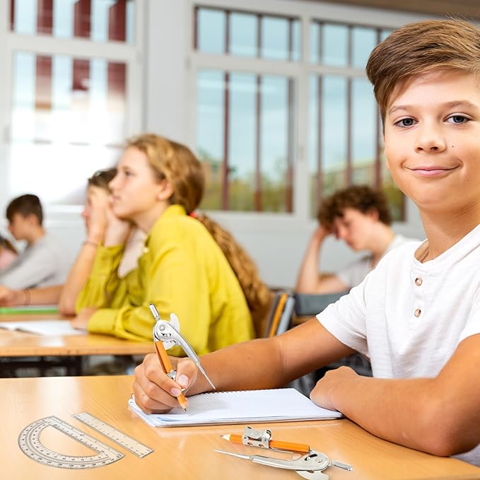 120 Pieces Geometry Math Set Compass for Geometry Math Compass and Protractor Set Include Metal Compass with Pencil Plastic Ruler and Protractor for Student School Office Woodworking Drawing Tools