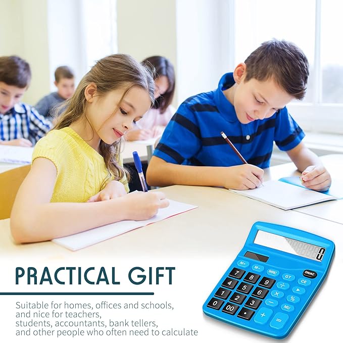 Konohan 8 Pieces 12-Digit Calculator, Solar Basic Desktop Calculator Large Display Electronic Dual Power Handheld for Home Office School(Dark Blue)