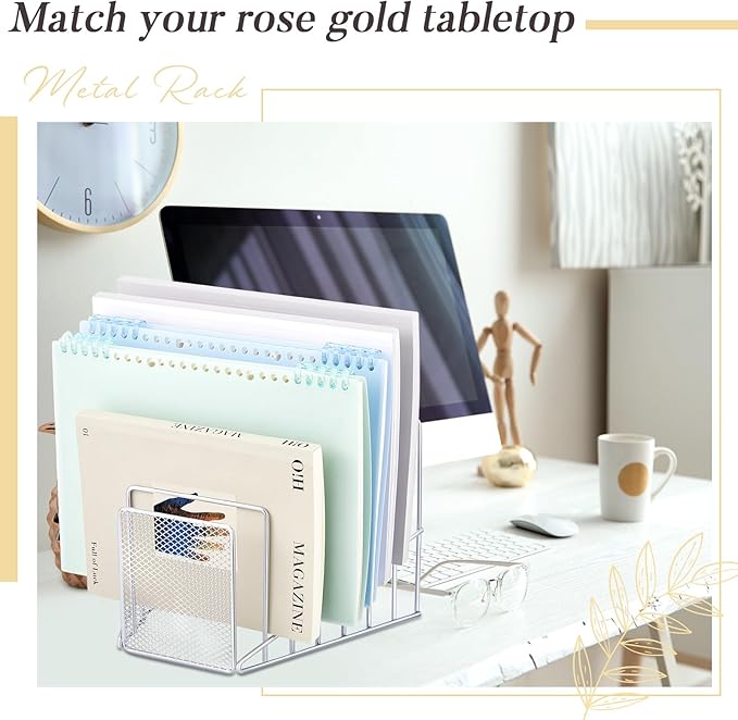 2 Pcs 7 Slot Incline File Sorter Metal Wire Mesh File Racks for Desktop Letter Sorter for Magazine Folder Book Organizer Home Office School Paper Mail Desk Storage Holder (Silver)