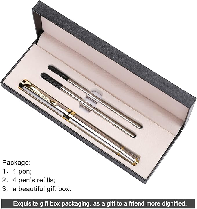 YIVONKA Luxury Ballpoint Pens Best Ball Pen Gift Set for Men & Women Professional Executive Office Nice BallPens Classy Gift Box Ballpoint Black Refill Line width 0.5mm (Silver)