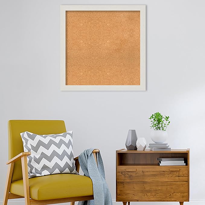 Amanti Art Natural Cork Board for Wall, 31x31 Vision Board with White Frame, Large Corkboard Office Decor for Home Organization, Country Rustic Corkboard Pinboard to Display Items for Home