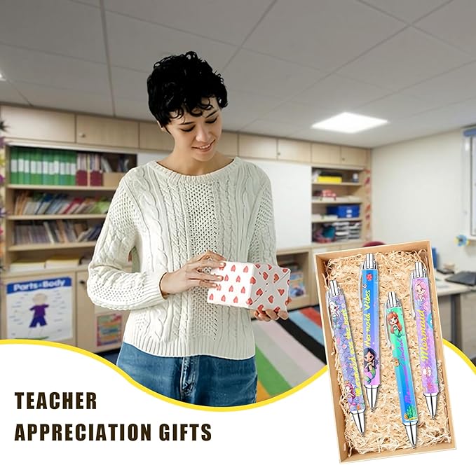 Mermaid Pens for Girls β Cute Mermaid-Themed Ballpoint Pen Set for Kids, Teens, and Ocean Lovers β Fun Stationery Gift for School, Journaling, Drawing, or Writing β 8 Colorful Pens with Smooth Ink