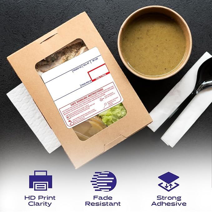 CEPRICO - Customizable CĀS Scale Labels - 144 Rolls of Thermal Printing Scale Labels – Compatible with CĀS LST-8040 | Safe Handling Instruction | Ideal for Supermarkets, Retailers and Grocery Stores