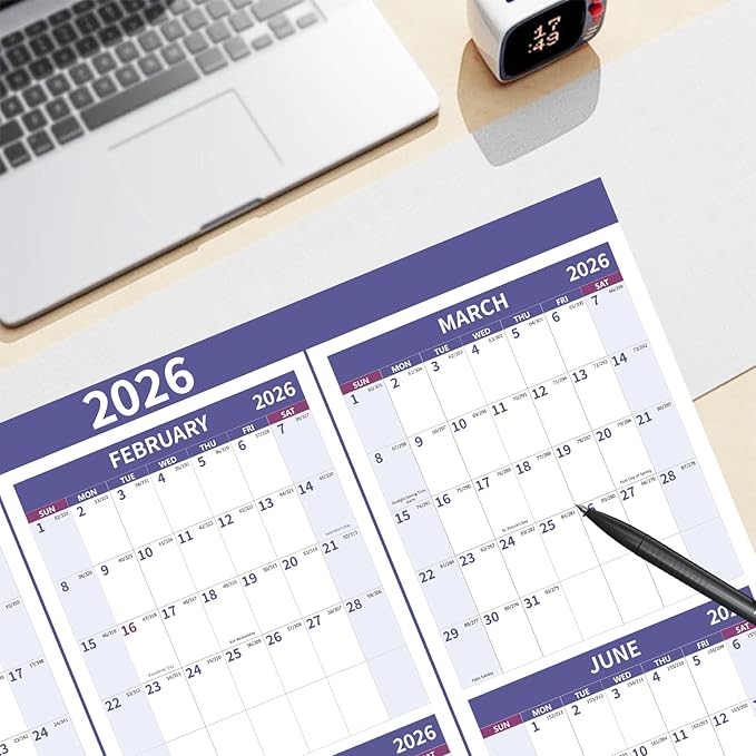 2026 Wall Calendar 34.8" x 22.8" Large Vertical Yearly Wall Hanging Calenda with Julian Date Thick Paper Calendar 12 Month Annual Wall Planner for Wall Office Fridge(Purple)