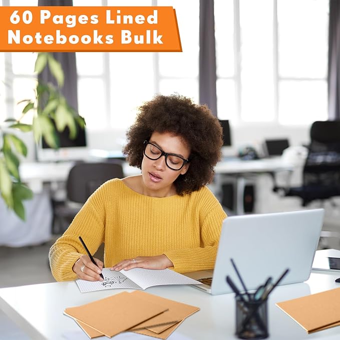 100 Pcs Kraft Notebook Journals 5.5 Inch x 8.3 Inch A5 Journal Softcover Notebooks Bulk for Kids Student Writing Sketch Office Notepad with 60 Pages 33 Sheets (Brown, Grid)