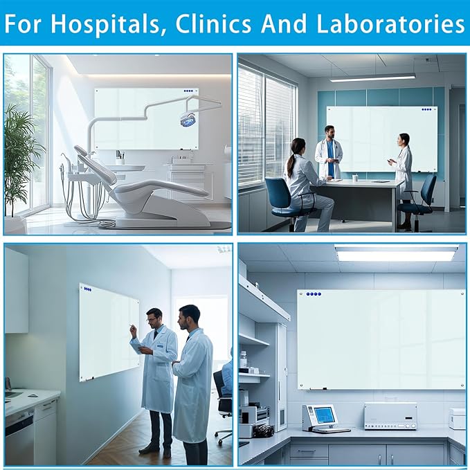 KIZZBY Glass Dry Erase Board - Magnetic Whiteboard, 60"X36" Frameless White Board Clear Glass Boards with Super Strong Magnets, Wall Mounted for Office, Classroom and Home