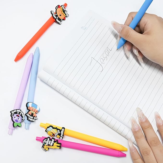 Phrase Pens 10Pcs Funny Cute Novelty Gel Pens Aesthetic kawaii Black Ink Pen Ballpoint Saying Word Animal Positive Pen Accessories Bulk Teacher Supplies Party Favor Back to School gifts for Girls