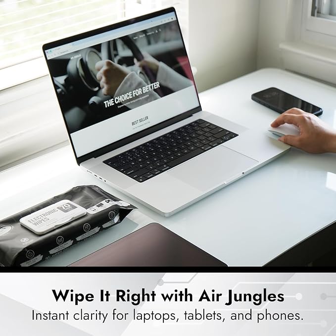Air Jungles Electronic Screen Cleaning Wipes 70 Count, Quick Dry, Extra Large 8"x10" Cleaner Wipes for TVs, Monitors, Tablets, Phones, Laptops, Keyboards, Computer, Glasses