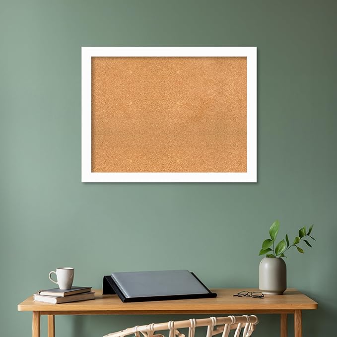 Amanti Art Natural Cork Board for Wall, 27x35 Vision Board with White Frame, Large Corkboard Office Decor for Home Organization, Casual Corkboard Pinboard to Display Items for Home Organization in