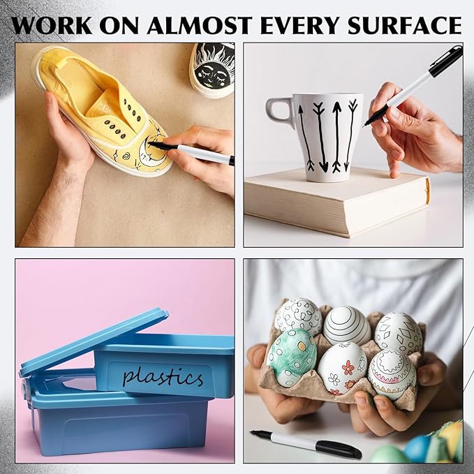 200 Pack 0.4mm Ultra Fine Point Permanent Marker Bulk, Fine Tip Permanent Markers Set, Quick Dry, Waterproof, Durable, Works on Paper, Glass, Ceramic, Plastic, Wood, Rock, Metal (Black)