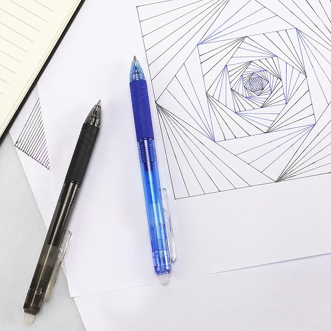 8 Pack Retractable Erasable Gel Pens Clicker Fine Point 0.7mm, Make Mistakes Disappear Comfort Grip for Drawing Writing Planner and School Supplies, Black and Blue Color Inks