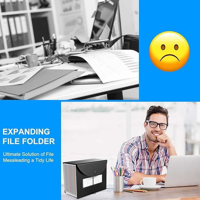 2 Pack Expanding File Folder with Blank Label, 12 Pocket Accordian File Organizer Document Storage Organizer, Desktop Accordion Folders File Keeper A4 Letter Size for Home School Office