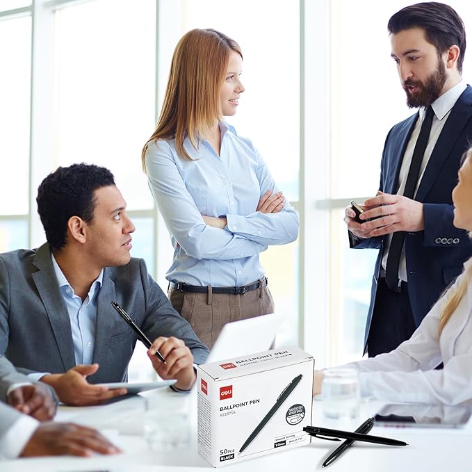 deli Pens Bulk, 50 Pack Retractable Ballpoint Pens, 1.0MM Black Ink,Smooth Writing, No Bleed, Comfortable Grip for Home,Office & School Use