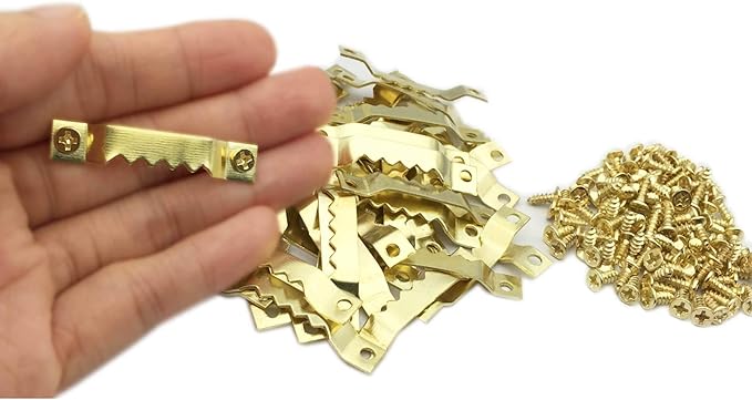 50 Pack Small Sawtooth Picture Hangers Steel Picture Hangers Picture Frames Hangers with Screws Picture Hang Solutions, for Hanging Clock Paintings Artwork Picture Frame Hook Photos(Gold)