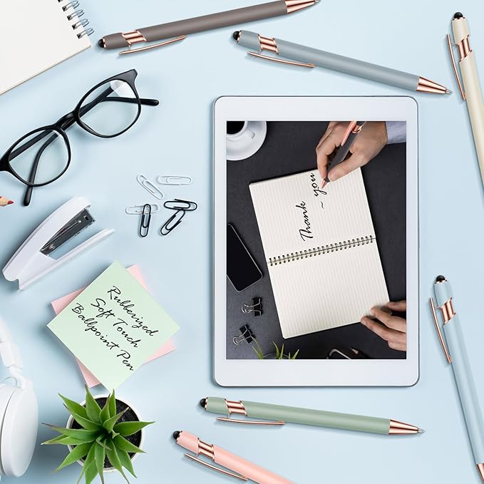 Tenare 12 Pieces 2 in 1 Stylus Metal Ballpoint Pen with Stylus Tip, 1.0 mm Black Ink Ballpoint Pen for Touch Screens(Morandi Color)