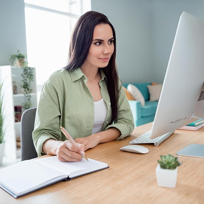 PATIKIL Rhinestone Metal Ballpoint Pen, 4 Pack Crystal Pearl Pens Black Ink 1.0mm Point Sparkly for Women Gift Office Note Taking Journaling, White