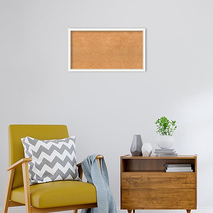 Amanti Art Natural Cork Board for Wall, 15x27 Vision Board with White Frame, Medium Corkboard Office Decor for Home Organization, Modern Corkboard Pinboard to Display Items for Home Organization in