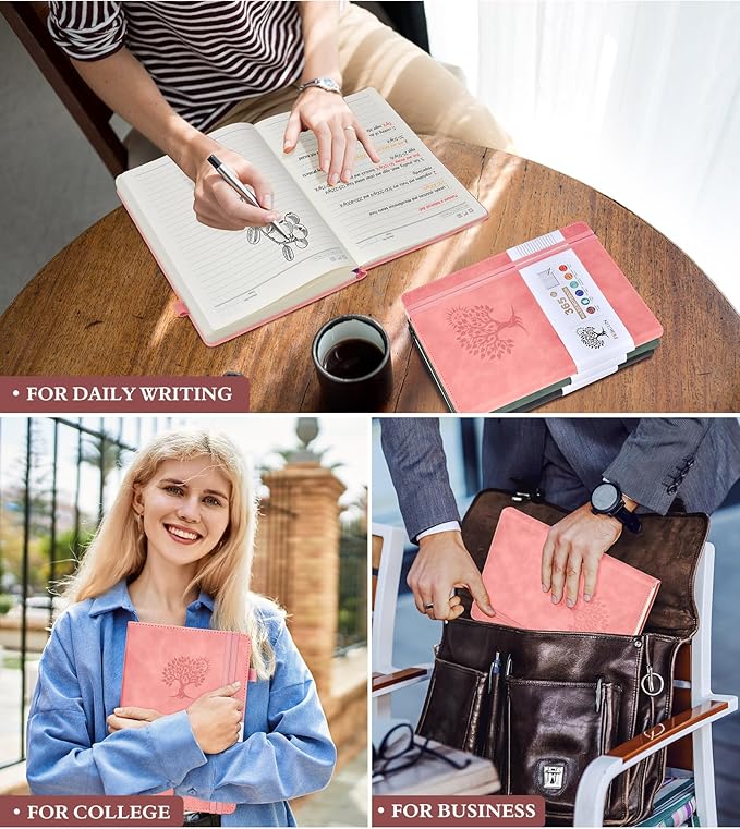 A5 Lined Journal Notebook - 365 Page Leather Journals for Writing Women & Men,Hardcover Notebook with 100Gsm Thick Pages,Daily Diary for Travel, Work,School,Note Taking,College Ruled (5.9" x 8.5")