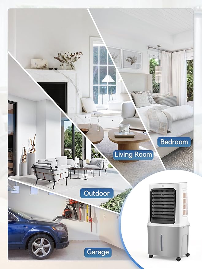 10 Gal Evaporative Air Cooler, 3000CFM Quiet Portable Air Conditioners, 35" Fast Cooling Swamp Cooler, 120° Oscillation, 12H Timer, 3 Speeds & Modes Remote Control for Living Room|Bedroom|Garage