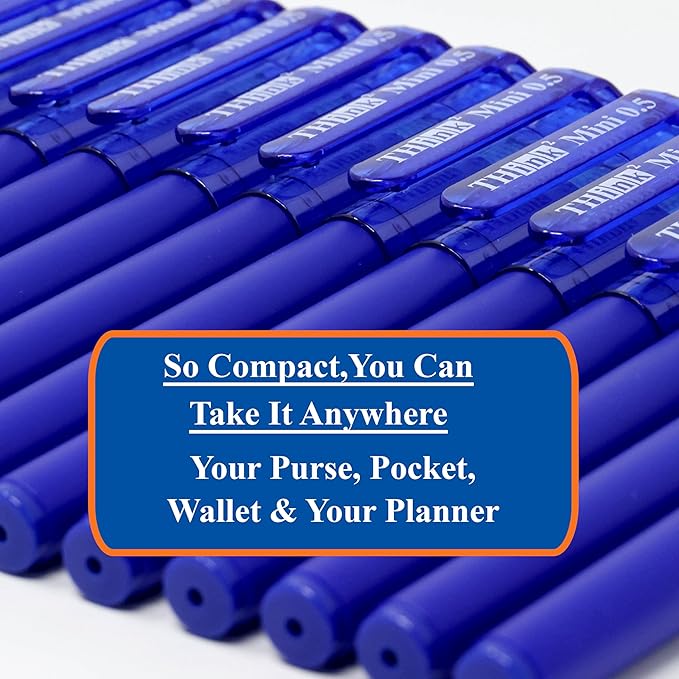 THINK2MASTER [24 Pens - Blue Ink Think2 0.5mm Pocketable Mini Gel Pens. (24 Blue) Fine Point Small Rollerball Pens with Smooth Quick Drying Ink.