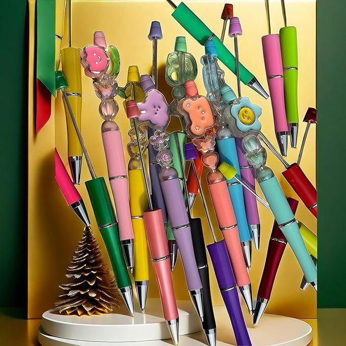 JHESAO 150PCS DIY Beadable Pens Kit, 50 Plastic Ballpoint Pens Bulk with Refills & Pouch, School Office Supplies and Decorative for Students & Teachers (Multicolor)