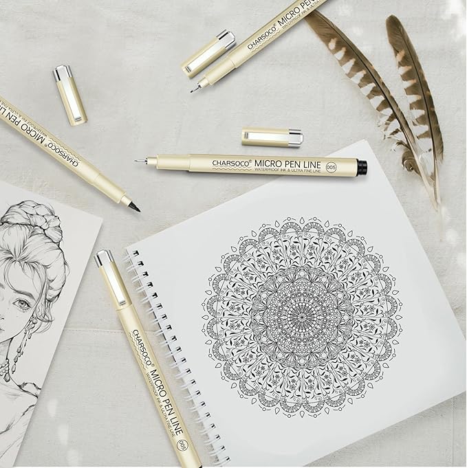 005 Micro Pen, 6 Pack Black Fine Point Pen with Waterproof Archival Ink, 0.23mm Fineliner Ink Pens for Artist Illustration, Sketching, Anime, Manga, Technical Drawing and Scrapbooking