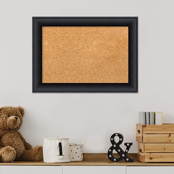Amanti Art Natural Cork Board for Wall, 15x21 Vision Board with Black Wood Frame, Small Corkboard Office Decor for Home Organization, Modern Contemporary Corkboard Pinboard to display items for home