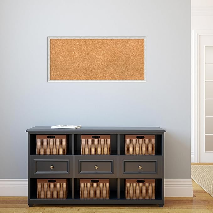 Amanti Art Natural Cork Board for Wall, 17x37 Vision Board with White Frame, Medium Corkboard Office Decor for Home Organization, Modern Corkboard Pinboard to Display Items for Home Organization in