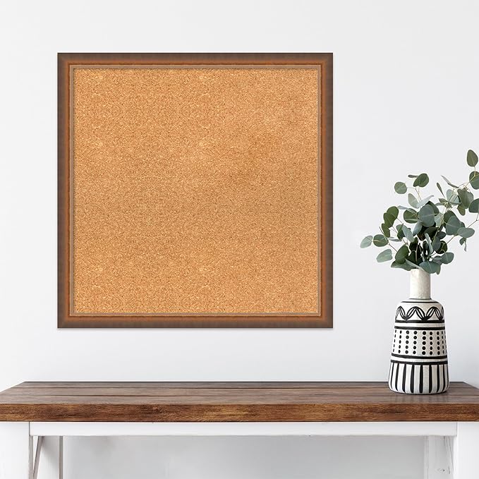 Amanti Art Natural Cork Board for Wall, 24x24 Vision Board with Bronze Frame, Medium Corkboard Office Decor for Home Organization, Modern Corkboard Pinboard to Display Items for Home Organization in