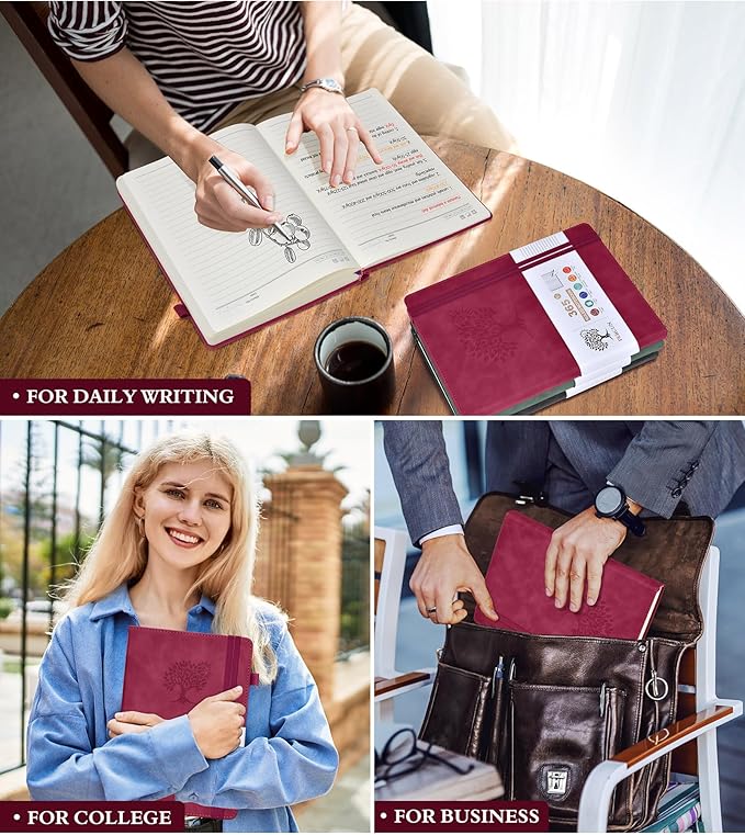 A5 Lined Journal Notebook - 365 Page Leather Journals for Writing Women & Men,Hardcover Notebook with 100Gsm Thick Pages,Daily Diary for Travel, Work,School,Note Taking,College Ruled (5.9" x 8.5")