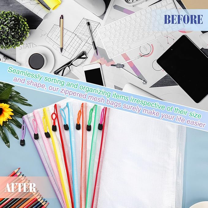 Jetec 32 Pcs Mesh Zipper Bags Toy Storage Bikini Organizer Bag Bolsas Para Guardar Trajes De Baño Waterproof Zipper Reusable Pouch Puzzle Multipurpose for Storage Office(Stylish Color,13 x 9.5 Inch)