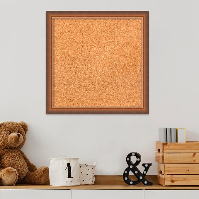 Amanti Art Natural Cork Board for Wall, 18x18 Vision Board with Bronze Frame, Small Corkboard Office Decor for Home Organization, Modern Corkboard Pinboard to Display Items for Home Organization in