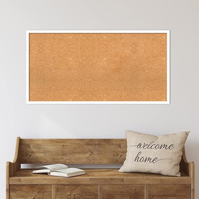 Amanti Art Natural Cork Board for Wall, 21x41 Vision Board with White Frame, Large Corkboard Office Decor for Home Organization, Modern Corkboard Pinboard to Display Items for Home Organization in