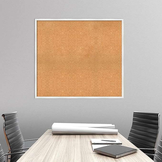 Amanti Art Natural Cork Board for Wall, 35x39 Vision Board with White Frame, Oversize Corkboard Office Decor for Home Organization, Country Rustic Corkboard Pinboard to Display Items for Home
