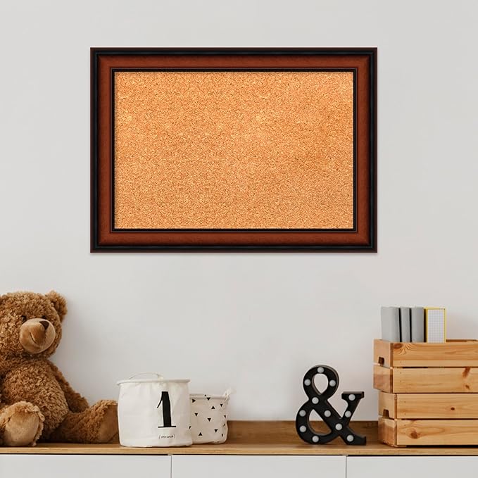Amanti Art Natural Cork Board for Wall, 15x21 Vision Board with Brown Wood Frame, Small Corkboard Office Decor for Home Organization, Traditional Corkboard Pinboard to Display Items for Home