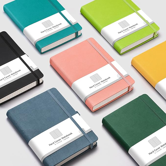 AHGXG Graph Paper Notebook - 320 Pages Grid Notebook Thick Journal A5, 100gsm Thick Graph Paper, Leather Hardcover, Inner Pocket,5.75'' × 8.38''- Cyan