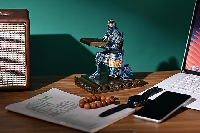 King's Guard Watch Display Stand Eyeglass Jewelry Bracelet Necklace Holder Trays Towers Resin Pen Holder Warrior Knight Mobile Phone Stand for Office & Home (Blue)