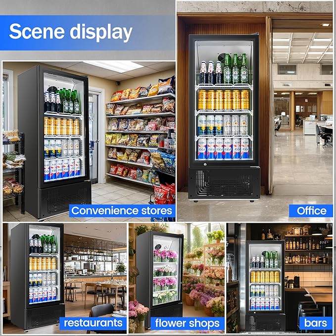 6.5 Cu.Ft Commercial Beverage Refrigerator Glass Door Upright Drink Cooler Display Fridge with Adjustable Shelves and LED Light for Restaurant Bar Store Office