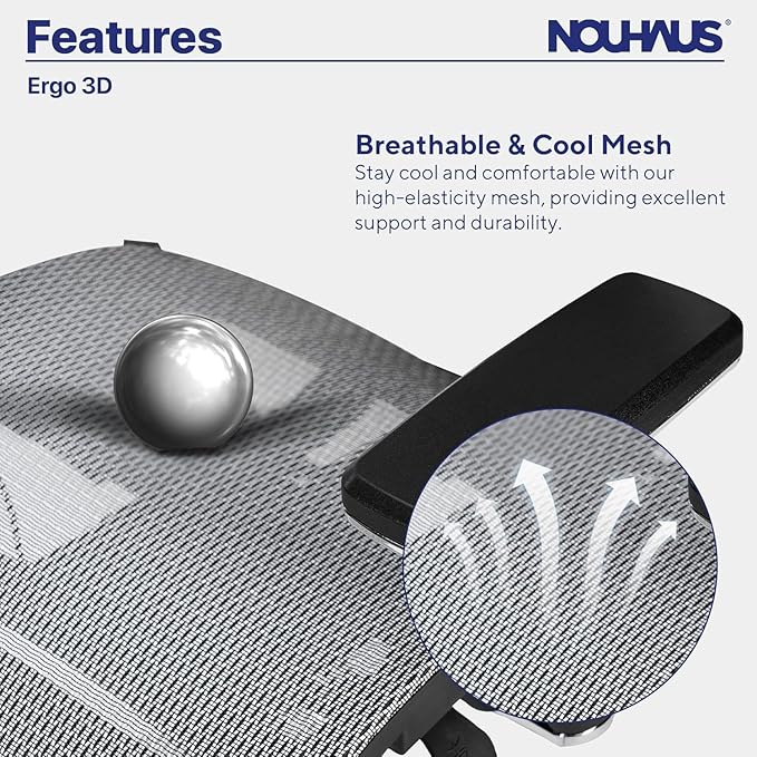 Nouhaus Ergo3D Ergonomic Office Chair Lumbar Support Mesh Office Chair with 4D Adjustable Armrest, Adjustable Headrest and Wheels, Mesh High Back Home Office Desk Chairs(Blue)