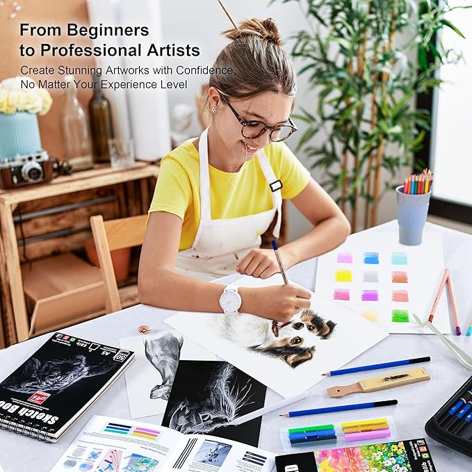 KALOUR 95-Piece Sketching and Drawing Art Set with 3-color Sketch Book and Pastel Paper – Graphite, Charcoal, and Pastel Pencils – Complete Artist Kit for Beginners and Professionals