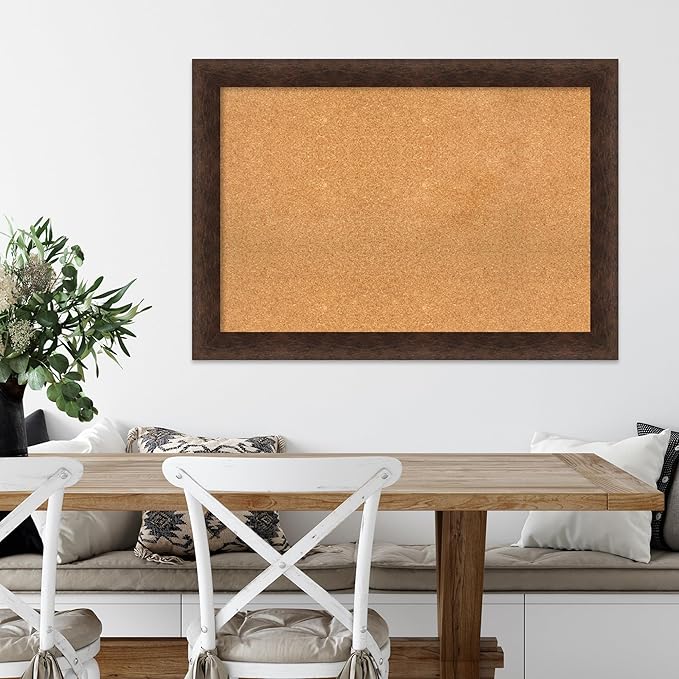 Amanti Art Natural Cork Board for Wall, 29x41 Vision Board with Brown Wood Frame, Large Corkboard Office Decor for Home Organization, Casual Corkboard Pinboard to display items for home organization