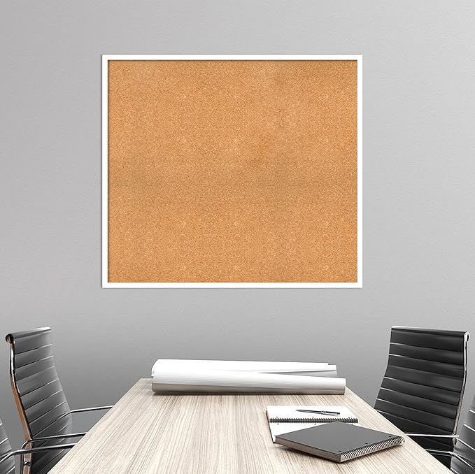 Amanti Art Natural Cork Board for Wall, 35x39 Vision Board with White Frame, Oversize Corkboard Office Decor for Home Organization, Modern Corkboard Pinboard to Display Items for Home Organization in
