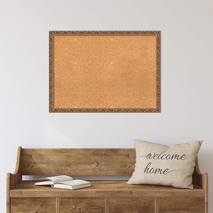 Amanti Art Natural Cork Board for Wall, 22x30 Vision Board with Bronze Frame, Medium Corkboard Office Decor for Home Organization, Traditional Corkboard Pinboard to Display Items for Home
