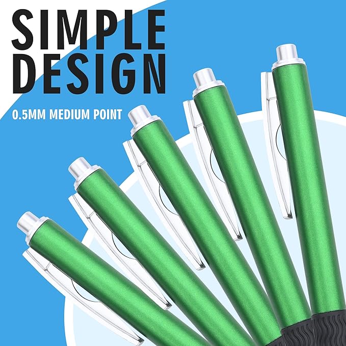 Pens Bulk, Black ink pen,50 Pieces,Smooth Writing Without Breaking Ink,0.5mm Nib,Soft Grip,Fine Office Supplies.Fine Gifts for Men and Women (Green Body)
