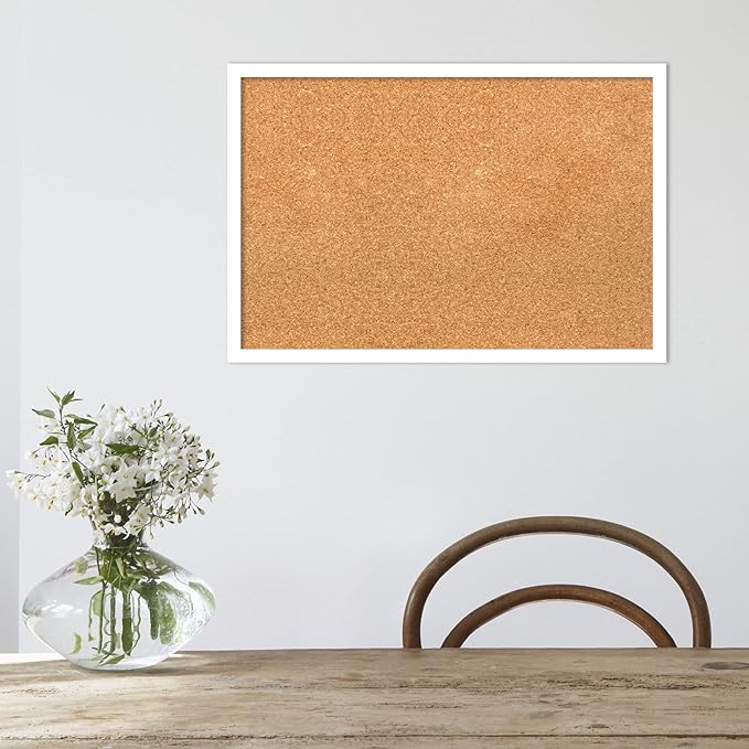 Amanti Art Natural Cork Board for Wall, 17x25 Vision Board with White Frame, Medium Corkboard Office Decor for Home Organization, Modern Corkboard Pinboard to Display Items for Home Organization in